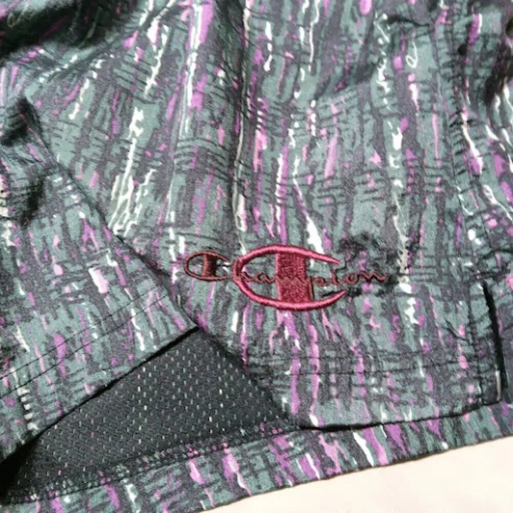 CHAMPION Vintage 90s/00s Retro Cybercore Techno Matrix Print Swim Trunks S